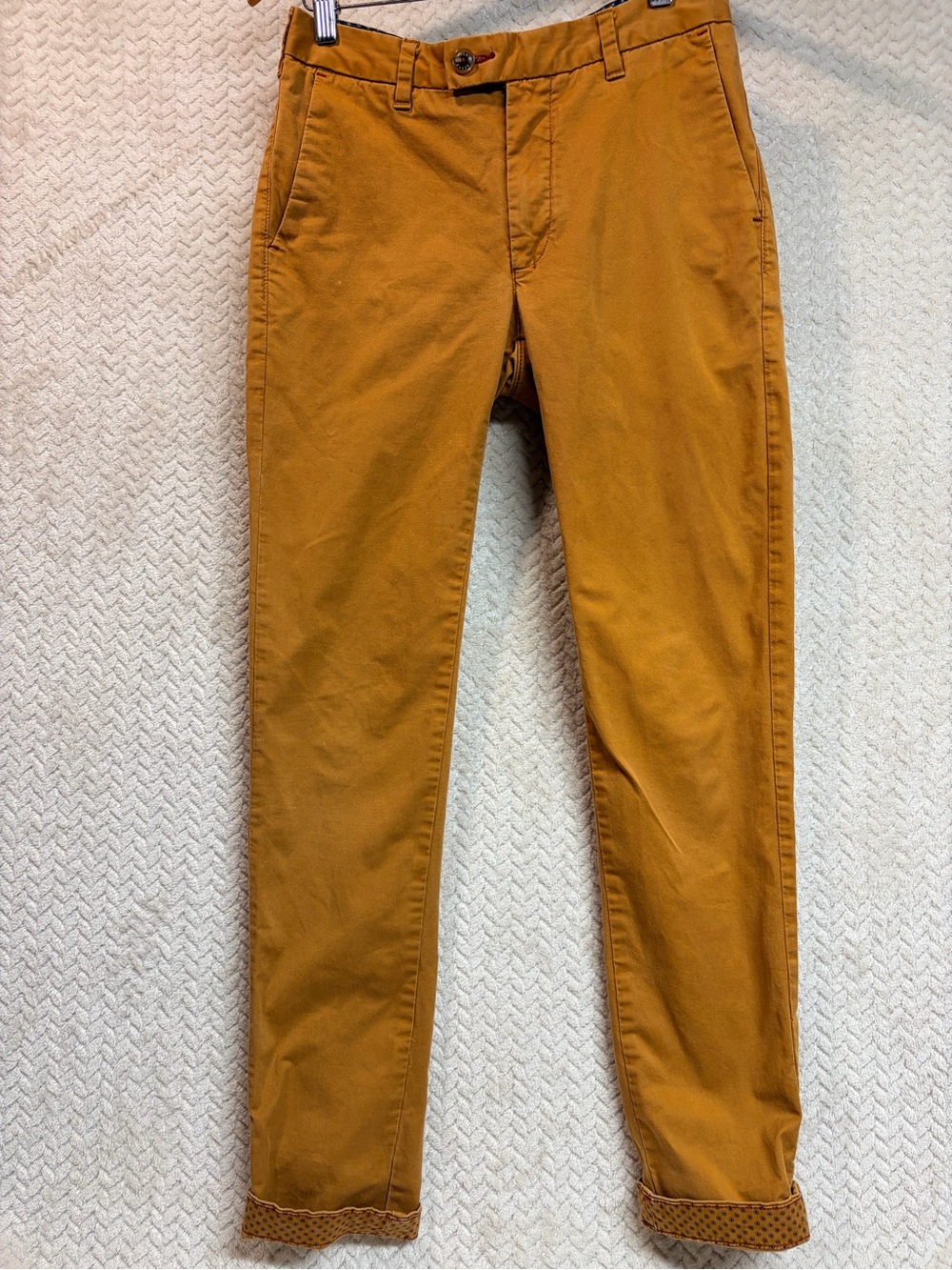 Ted Baker London Men Slim Fit Chino Pants 28R Tan Pattern Cuff Khaki